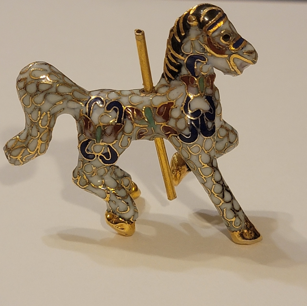 *broken* Vintage Miniature Cloisonné Carousel Horse Ornament